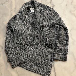 Kate Hill Wool Blend Black and White Knit Cardigan